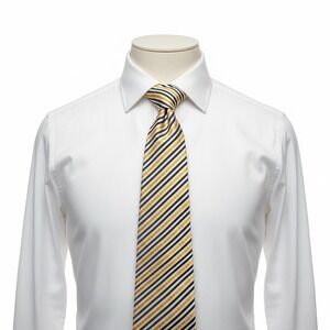 Harold Powell Seersucker Necktie Mens Navy Yellow Repp Striped Silk USA 58x3.5